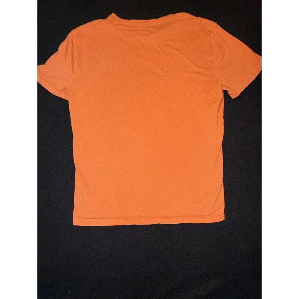 Polo Ralph Lauren Orange Crew Neck Tee Shirt Blue Pony Custom Fit Size Large